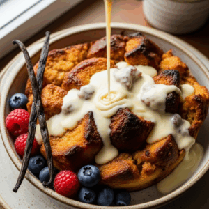Decadent Homemade Bread Pudding with Creamy Vanilla Sauce