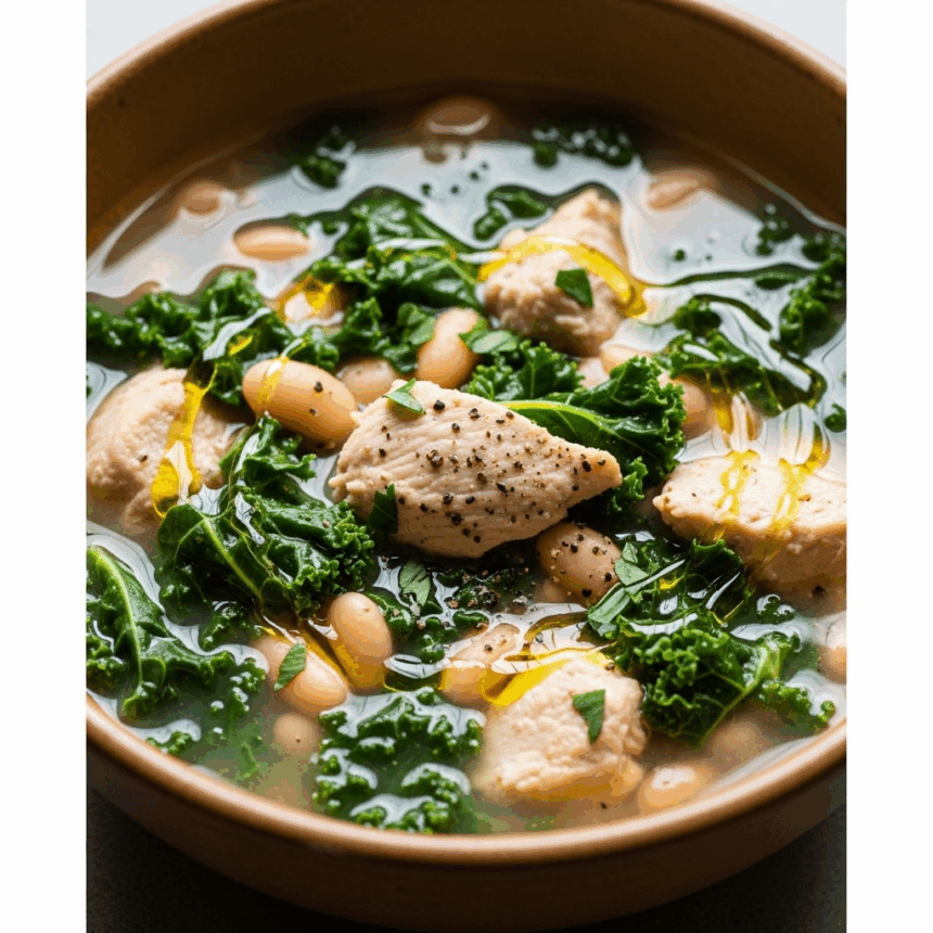Hearty White Bean & Kale Soup with Tender Chicken Bliss
