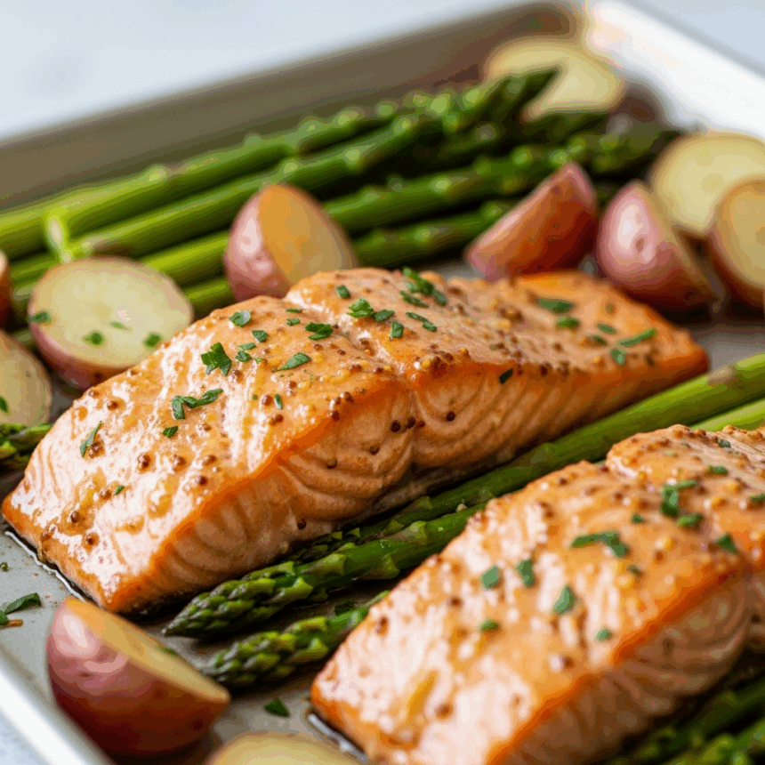 Sweet & Savory Sheet Pan Honey Mustard Salmon Recipe