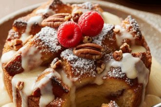 Decadent Homemade Bread Pudding with Creamy Vanilla Sauce