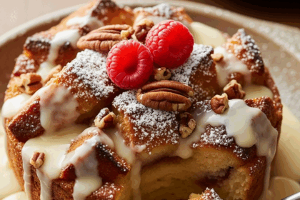 Decadent Homemade Bread Pudding with Creamy Vanilla Sauce