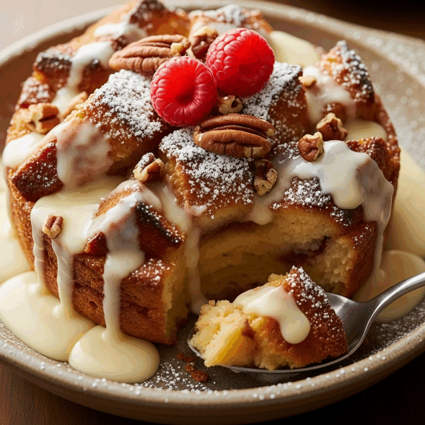 Decadent Homemade Bread Pudding with Creamy Vanilla Sauce