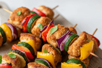 Crispy Air Fryer Chicken & Veggie Kabobs: Quick & Tasty.