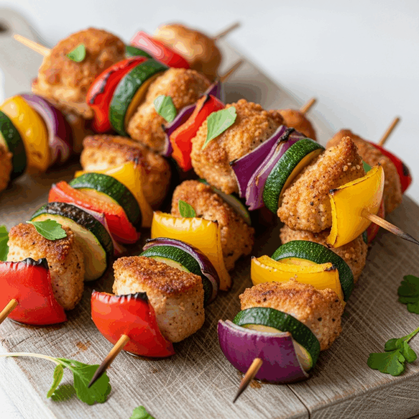 Crispy Air Fryer Chicken & Veggie Kabobs: Quick & Tasty.