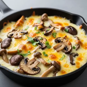 Create a vertical Pinterest pin image (1000x1500) for the recipe " Queso Fundido with Mushrooms    ". 
Show a close-up of the prepared dish, vibrant and appetizing, with realistic textures and natural lighting. 
Add the recipe title "  Queso Fundido with Mushrooms      " in elegant, clean, and large typography at the top or center. 
Use a readable, modern font, and make sure the text stands out clearly. 
Do NOT include any logo or website name. Keep the design simple, professional, and eye-catching.
