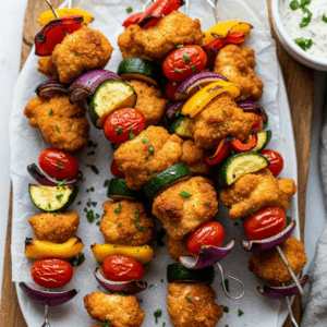 Crispy Air Fryer Chicken & Veggie Kabobs: Quick & Tasty.

