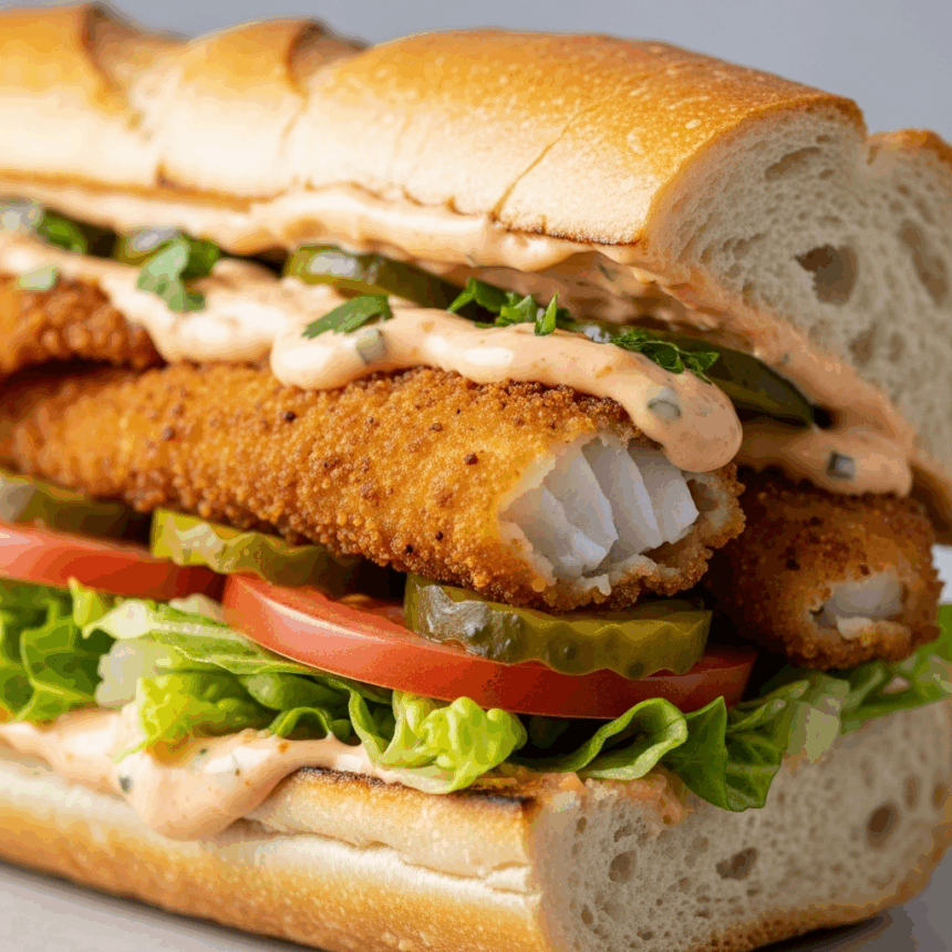 Crispy Catfish Po'Boy with Zesty Remoulade Sauce Delight