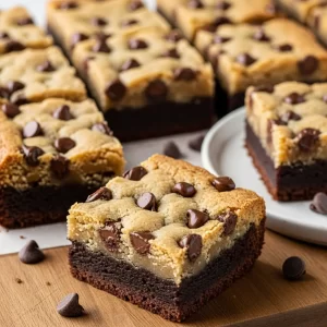 Create a vertical Pinterest pin image (1000x1500) for the recipe " Brookies Brownie Cookie Bars ". Show a close-up of the prepared dish, vibrant and appetizing, with realistic textures and natural lighting. Add the recipe title " Brookies Brownie Cookie Bars " in elegant, clean, and large typography at the top or center. Use a readable, modern font, and make sure the text stands out clearly. Do NOT include any logo or website name. Keep the design simple, professional, and eye-catching. 