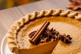 Create a vertical Pinterest pin image (1000x1500) for the recipe " Vegan Pumpkin Pie ". Show a close-up of the prepared dish, vibrant and appetizing, with realistic textures and natural lighting. Add the recipe title " Vegan Pumpkin Pie " in elegant, clean, and large typography at the top or center. Use a readable, modern font, and make sure the text stands out clearly. Do NOT include any logo or website name. Keep the design simple, professional, and eye-catching.