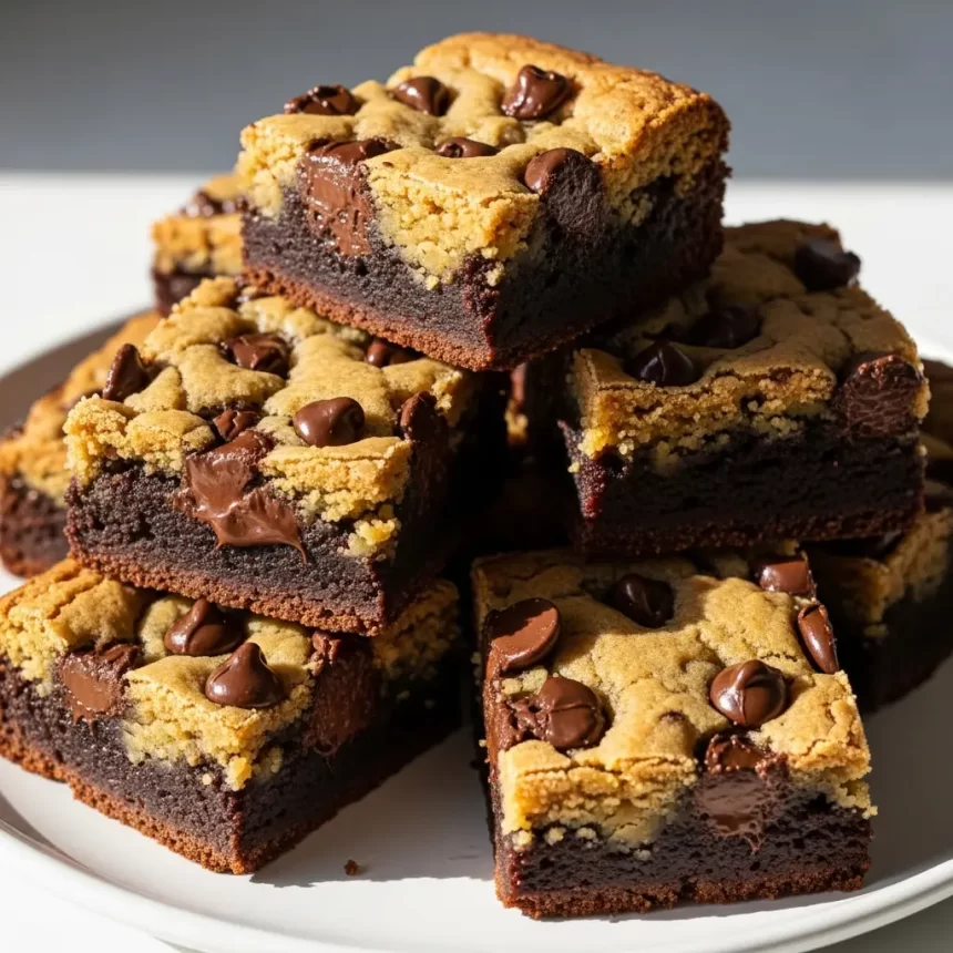 Create a vertical Pinterest pin image (1000x1500) for the recipe " Brookies Brownie Cookie Bars ". Show a close-up of the prepared dish, vibrant and appetizing, with realistic textures and natural lighting. Add the recipe title " Brookies Brownie Cookie Bars " in elegant, clean, and large typography at the top or center. Use a readable, modern font, and make sure the text stands out clearly. Do NOT include any logo or website name. Keep the design simple, professional, and eye-catching.