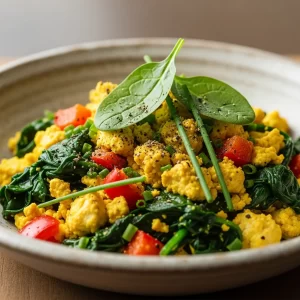 Bright & Bold: Flavorful Tofu Scramble with Spinach Delight