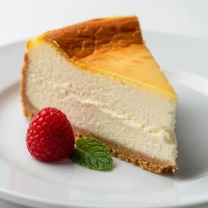 Create a high-resolution Pinterest pin image (1000x1500) of the prepared dish for the recipe " Classic New York Style Cheesecake ". Show a close-up of the final dish, beautifully styled, vibrant, and appetizing, with soft natural lighting and realistic textures. Do NOT include any text, title, logo, watermark, or background clutter. Keep the composition clean, minimalistic, and visually striking. 