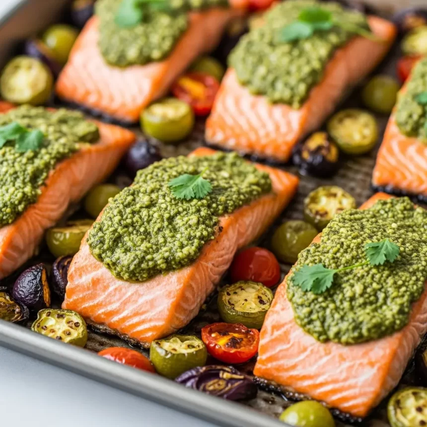 Flavor-Packed Sheet Pan Pesto Salmon with Roasted Tomatoes