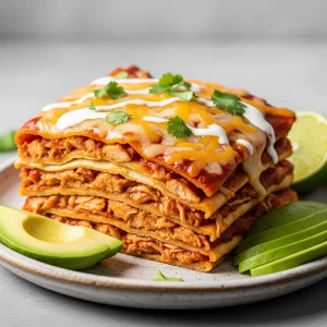 Create a high-resolution Pinterest pin image (1000x1500) of the prepared dish for the recipe " Flavorful Stacked Enchiladas ". Show a close-up of the final dish, beautifully styled, vibrant, and appetizing, with soft natural lighting and realistic textures. Do NOT include any text, title, logo, watermark, or background clutter. Keep the composition clean, minimalistic, and visually striking. 