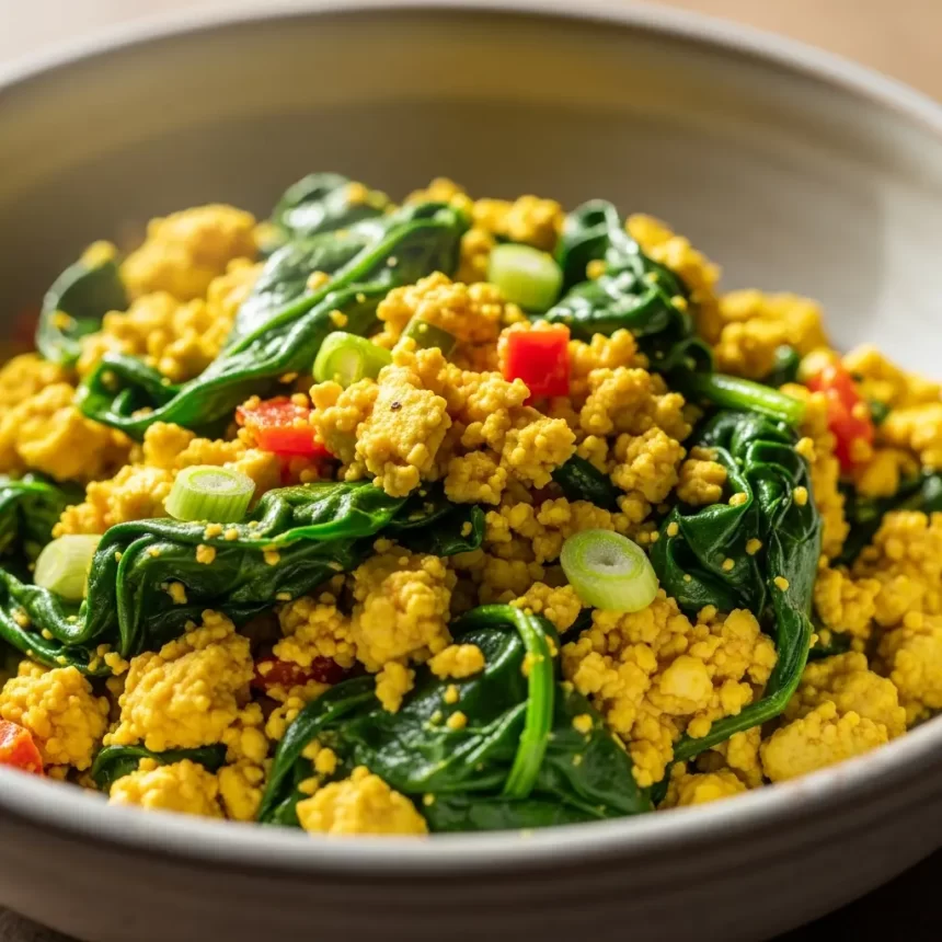 Bright & Bold: Flavorful Tofu Scramble with Spinach Delight