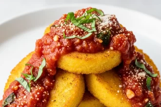 Golden Fried Polenta Cakes with Zesty Marinara Dip