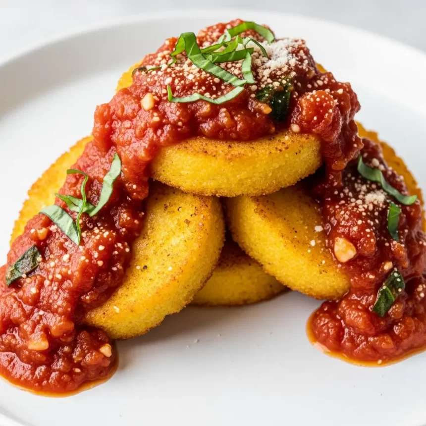 Golden Fried Polenta Cakes with Zesty Marinara Dip