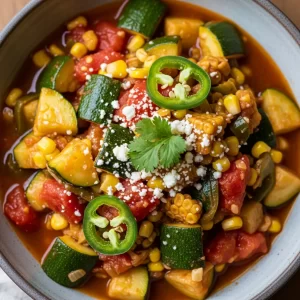 Create a vertical Pinterest pin image (1000x1500) for the recipe “ Savoring Calabacitas a la Mexicana " Show a close-up of the prepared dish, vibrant and appetizing, with realistic textures and natural lighting. Add the recipe title " Savoring Calabacitas a la Mexicana " in elegant, clean, and large typography at the top or center. Use a readable, modern font, and make sure the text stands out clearly. Do NOT include any logo or website name. Keep the design simple, professional, and eye-catching. 