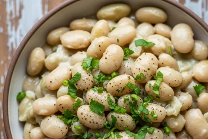 Create a vertical Pinterest pin image (1000x1500) for the recipe “ Creamy Southern Butter Beans " Show a close-up of the prepared dish, vibrant and appetizing, with realistic textures and natural lighting. Add the recipe title " Creamy Southern Butter Beans " in elegant, clean, and large typography at the top or center. Use a readable, modern font, and make sure the text stands out clearly. Do NOT include any logo or website name. Keep the design simple, professional, and eye-catching.