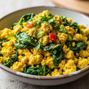 Bright & Bold: Flavorful Tofu Scramble with Spinach Delight