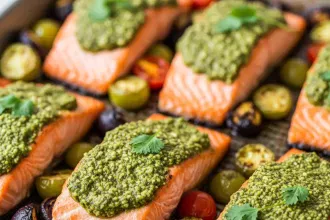 Flavor-Packed Sheet Pan Pesto Salmon with Roasted Tomatoes