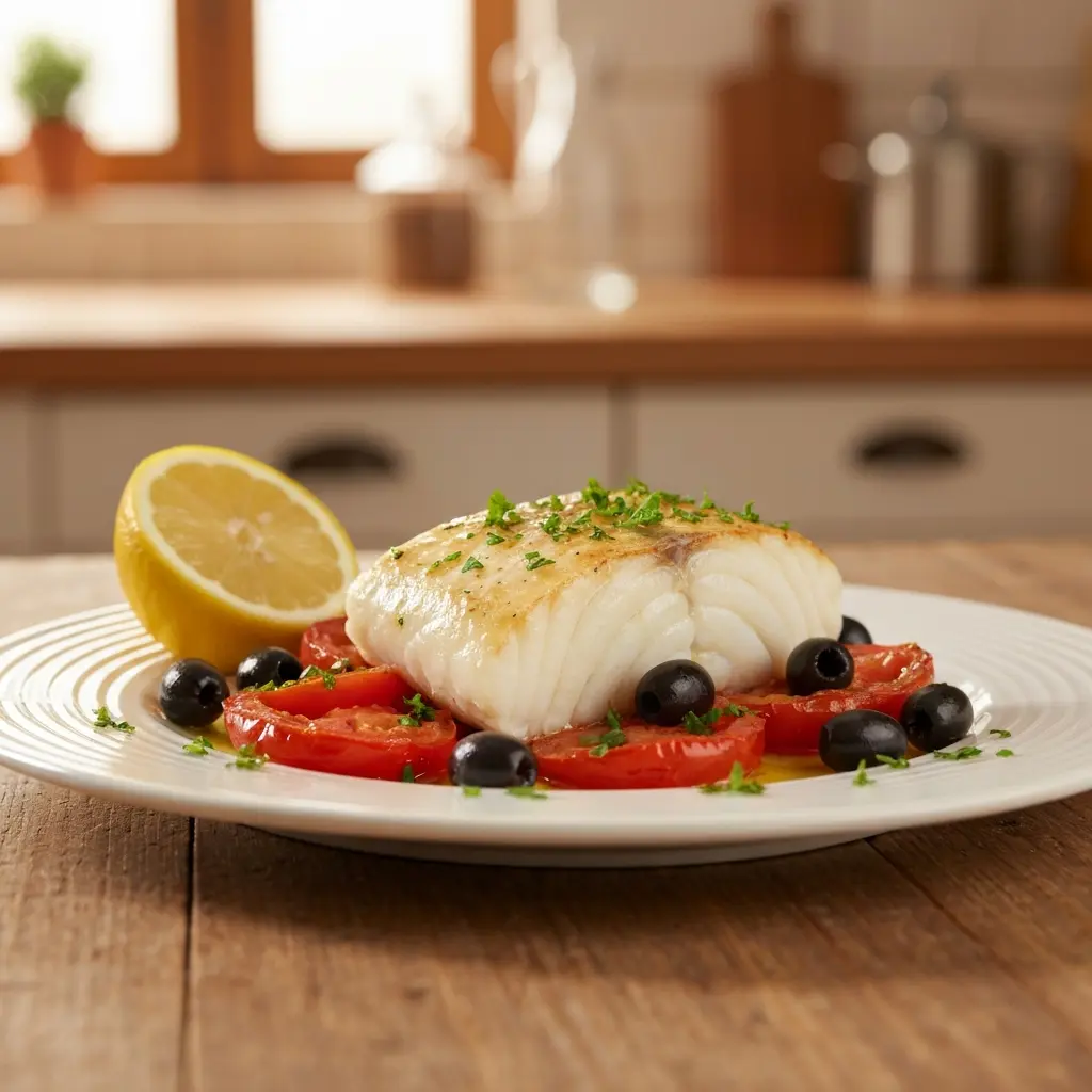 Mediterranean Baked Cod with Juicy Tomatoes and Olives