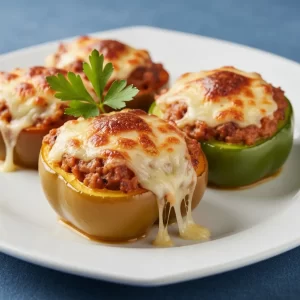 Hearty Stuffed Bell Peppers with Savory Beef and Rice Delight