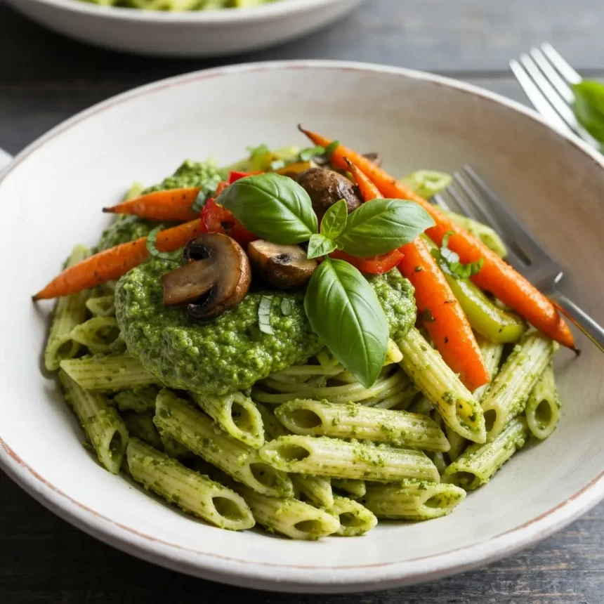 Vibrant Vegan Pesto Pasta with Roasted Veggie Bliss
