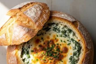 Creamy Spinach Dip Served in a Fresh Bread Bowl Delight