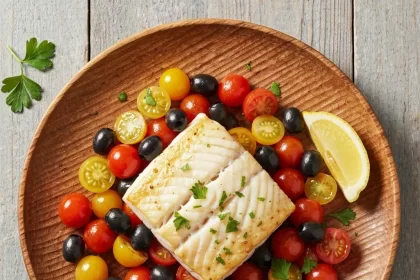 Mediterranean Baked Cod with Juicy Tomatoes and Olives