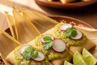Savoring Chicken Tamales in Zesty Green Salsa Delight