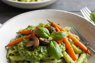 Vibrant Vegan Pesto Pasta with Roasted Veggie Bliss