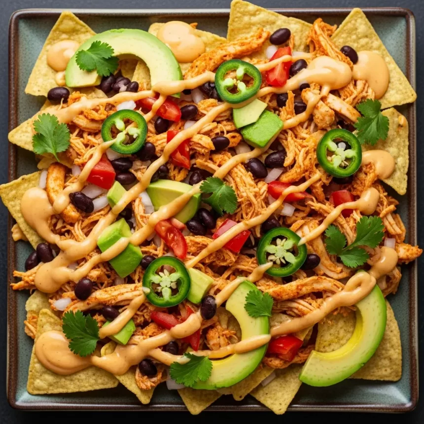 Loaded Chicken Nachos with Creamy Queso Delight