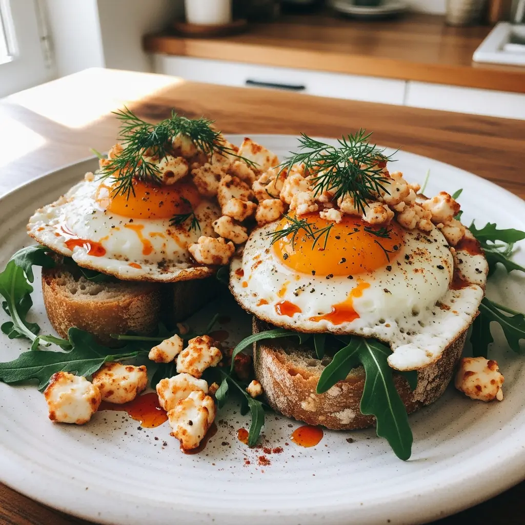 Golden Feta Fried Eggs on Toast: A Savory Morning Twist
