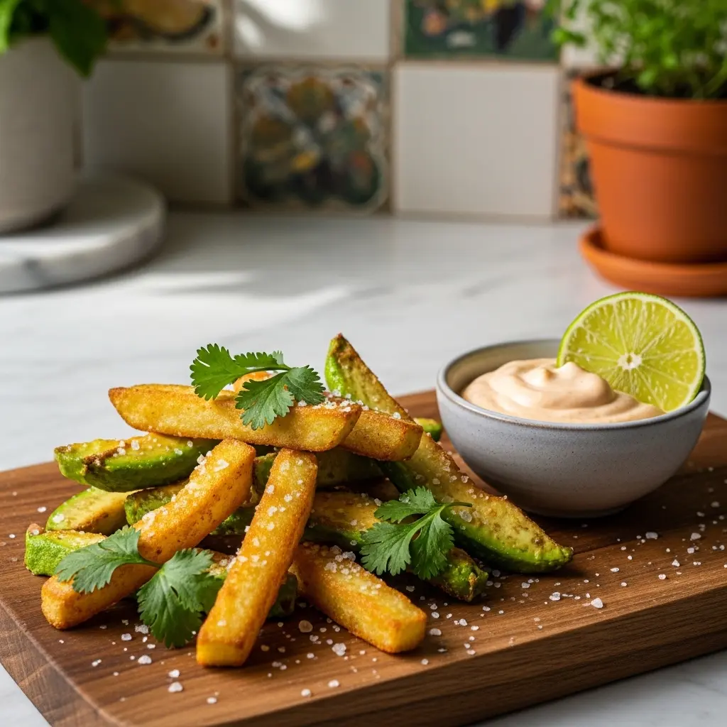 Crispy Avocado Fries Paired with Zesty Chipotle Mayo Dip
