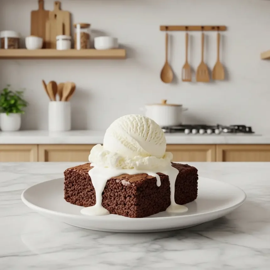 The Perfect Match: Warm Brownie Meets Vanilla Ice Cream Delight