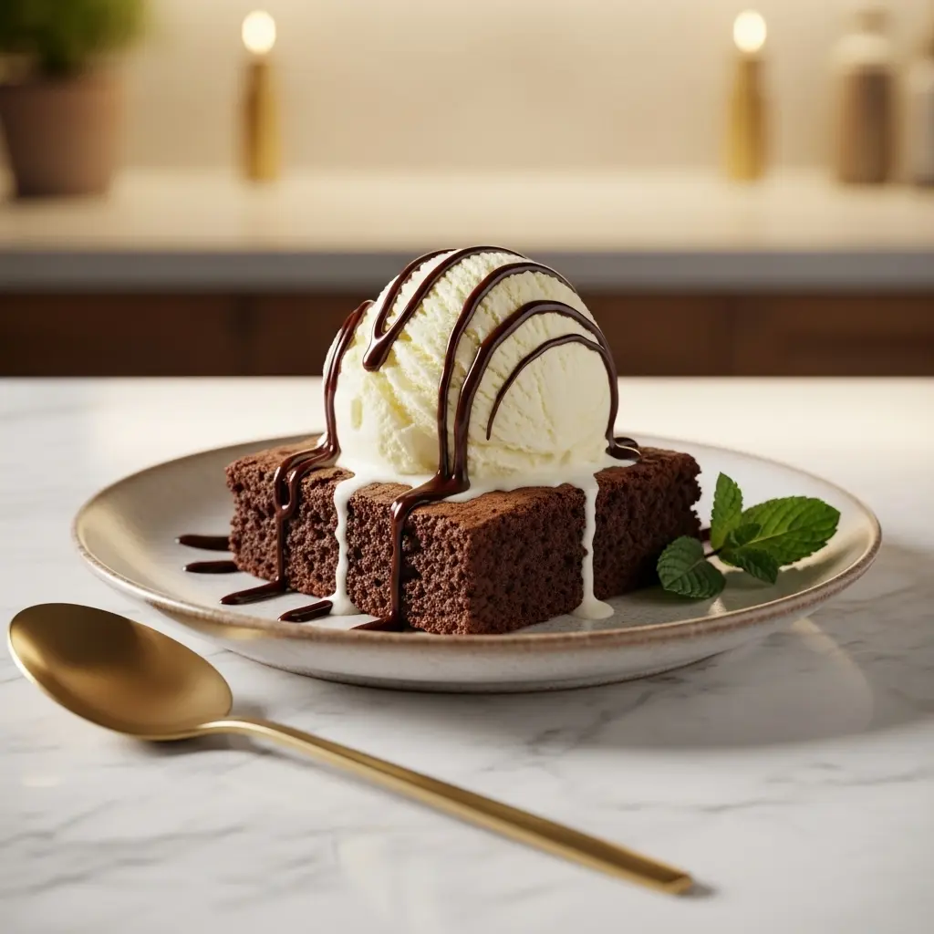 The Perfect Match: Warm Brownie Meets Vanilla Ice Cream Delight